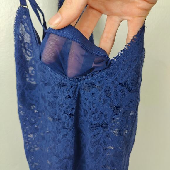 Victoria's Secret The Lacie Babydoll V-String Set Womens Large Navy Blue Lace - Picture 6 of 8